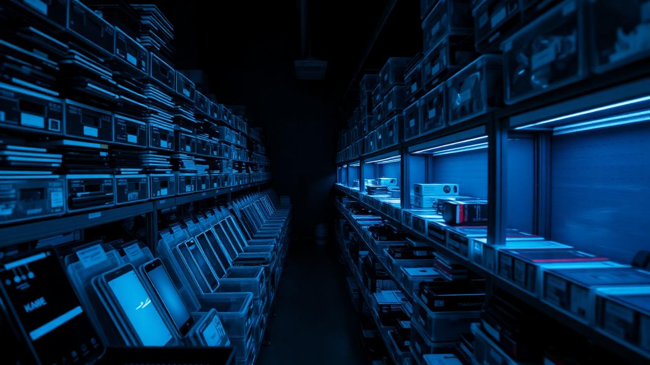 Shelves of organized phone parts inventory